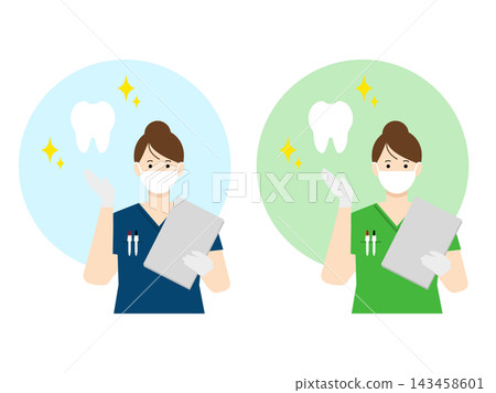 一位醫護人員正在解釋牙科治療 一位醫護人員正在解釋牙科治療 143458601