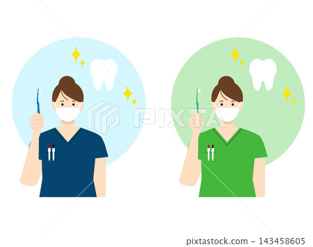 A healthcare worker holding a toothbrush A healthcare worker holding a toothbrush 143458605