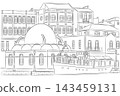 Black and White Vector Illustration of Kucuk Hasan Mosque in Chania, Crete, Greece 143459131