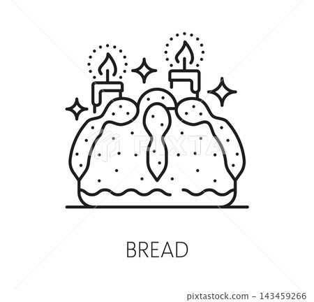 Mexican bread icon for Mexican Day of the Dead holiday or Dia De Los Muertos symbol. Pan de Muertos sweet bread with candles for Mexican religious festival food or Mexico Halloween Day of the Dead Mexican bread icon for Mexican Day of the Dead holiday or Dia De Los Muertos symbol. Pan de Muertos sweet bread with candles for Mexican religious festival food or Mexico Halloween Day of the Dead 143459266