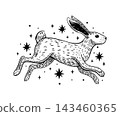 Celestial Running Hare Rabbit with Stars Vector Art 143460365