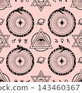 Esoteric Ouroboros Snake and All Seeing Eye Seamless Pattern 143460367