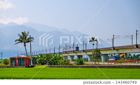 Train on railway bridge in Yuli, Taiwan Train on railway bridge in Yuli, Taiwan 143460749