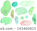 <Vector Material> Watercolor-style bleeding and coloring material set (green tones) 143460815