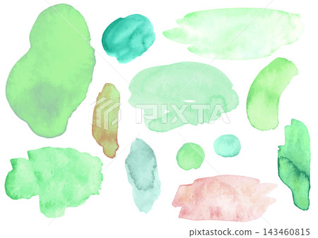 <Vector Material> Watercolor-style bleeding and coloring material set (green tones) 143460815