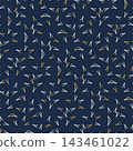 Seamless Japanese pattern of scattered pine needles, in navy blue with white and gold accents. 143461022