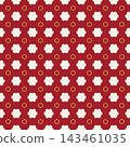 Seamless Japanese pattern of snowflakes in red with white and gold accents. 143461035