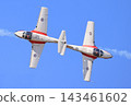 The Canadian Air Force Snowbirds jets team performing acrobatic figures on a blue sky 143461602