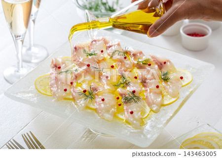 Homemade snapper carpaccio Homemade snapper carpaccio 143463005