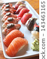 Closeup of fresh sushi on ceramic dish 143463165
