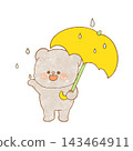 An illustration of a bear holding an umbrella on a rainy day. 143464911