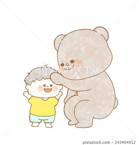 An illustration of a bear stroking a child's head. An illustration of a bear stroking a child's head. 143464912