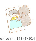 An illustration of a bear putting a child to sleep. 143464914