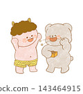An illustration of a bear throwing beans at demons during Setsubun. 143464915