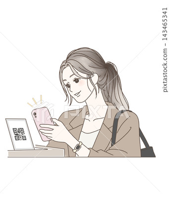 A woman making a QR code payment with her smartphone. A woman making a QR code payment with her smartphone. 143465341