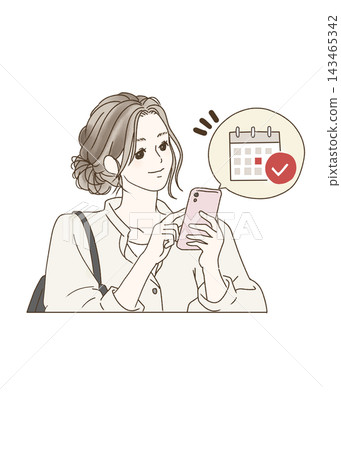 A woman checking her schedule on her smartphone. A woman checking her schedule on her smartphone. 143465342