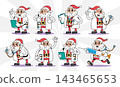Santa claus wear doctor suit with stethoscope retro 1930s style rubber hose cartoon characters set for medical checkup design, Vector illustration. 143465653
