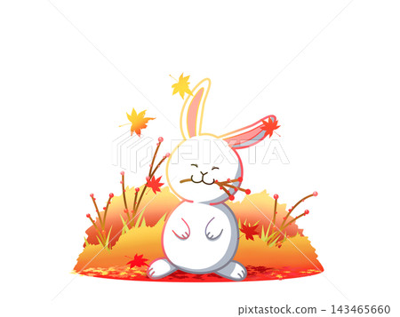 A rabbit with autumn leaves and berries in its mouth A rabbit with autumn leaves and berries in its mouth 143465660