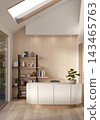 Japandi Reception Desk Minimalist Office Lobby Skylight Interior 143465763