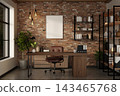Industrial Home Office Desk Loft Workspace Brick Wall Mockup 143465768