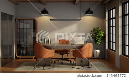 Luxury Executive Office Room Interior Contemporary Workspace Desk Luxury Executive Office Room Interior Contemporary Workspace Desk 143465772