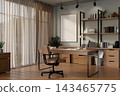 Modern Home Office Desk Minimalist Workspace Window Blinds 143465775
