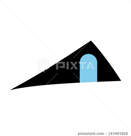 Minimalist black triangle with blue archway shape icon on white background symbol design Minimalist black triangle with blue archway shape icon on white background symbol design 143465808