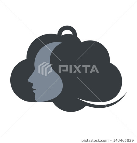 Abstract silhouette of a woman's profile face hidden inside a cloud shape with crescent moon Abstract silhouette of a woman's profile face hidden inside a cloud shape with crescent moon 143465829