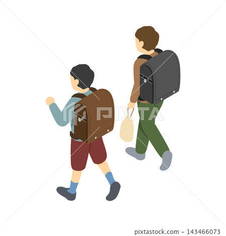 等距插圖:兩個小學生邊走邊聊 等距插圖:兩個小學生邊走邊聊 143466073