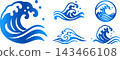 A set of Japanese-style wave illustrations with beautiful blue gradients. 143466108