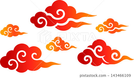 一幅日式風格的吉祥雲朵插畫，帶有美麗的紅色漸層效果。 143466109