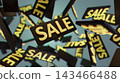 Sales Frenzy: Floating Sale Signs Create a Dynamic, Busy Retail Scene with Excitement and Energy 143466488