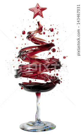 Wine Glass Christmas Tree With Red Swirl and Star Top Festive Holiday Art 143467031