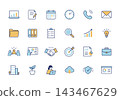 A simple office-themed business icon set with gentle color schemes. 143467629