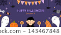 Cute Halloween banner with ghost, vampire, pumpkin 143467848