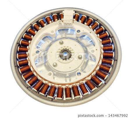 Copper winding stator of electric motor isolated on white Copper winding stator of electric motor isolated on white 143467992