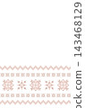 Geometric cross stitched snowflake border on white background, retro embroidery style Christmas vector illustration for holiday branding, seasonal packaging and winter greeting cards 143468129