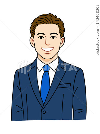 Illustration of the upper body of a smiling male office worker in a suit. Illustration of the upper body of a smiling male office worker in a suit. 143468302