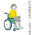 Animal therapy: A senior woman in a wheelchair with a cat on her lap. 143468373
