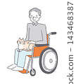 Animal therapy: A senior man in a wheelchair with a cat on his lap. 143468387