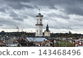 Lviv City Hall and Panoramic View of the Historic Ukrainian City 143468496