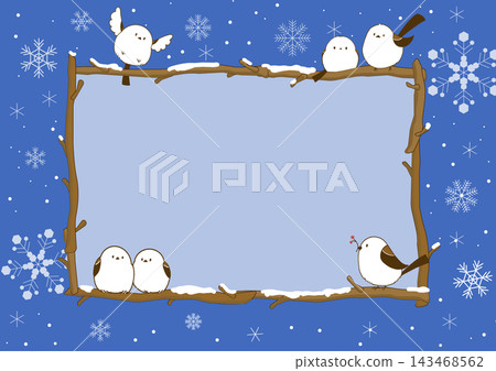 Wooden frame with a picture of a long-tailed tit (horizontal view) 143468562