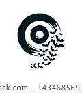 Halloween vinyl record with flying bats illustration 143468569