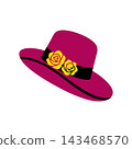 Pink women hat with yellow roses illustration 143468570