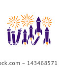 Diwali festival firecracker rockets flat illustration 143468571