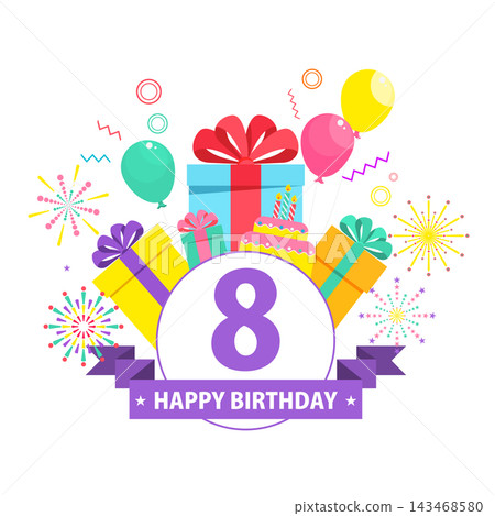 Colorful birthday number card. Wrapped gift boxes Colorful birthday number card. Wrapped gift boxes 143468580