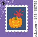 Cute Halloween stamp-style illustration - Jack-o'-lantern and blood splatter 143468759