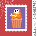 Cute Halloween stamp-style illustration - Cupcakes with skull decorations 143468760