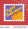 Cute Halloween stamp-style illustration - Jack-o'-lantern and the words "Happy Halloween" 143468767
