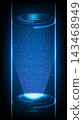 Futuristic Digital Technology Binary Code Cylinder Portal and HUD Interface Background 143468949